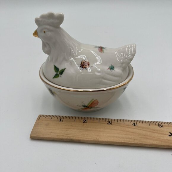 Grace's Teaware Fine Porcelain Chicken Sugar Bowl Trinket dish bees Leaves Insec - Picture 8 of 11